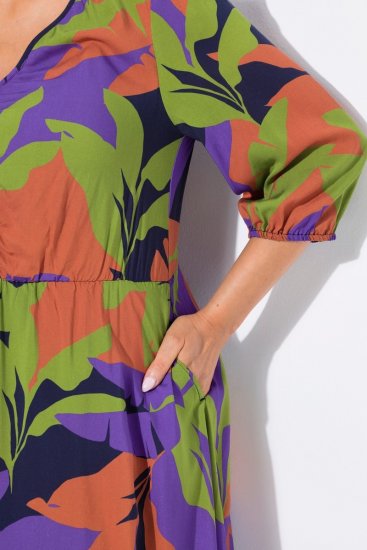 Ulla Popken 841034 Mønstret kjole med 3/4-ærmer Mørkeblå - Maxikjoler - Maxikjoler i plus size