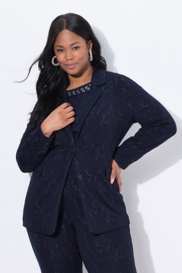 Ulla Popken 841163 Jerseyblazer i jacquard Mørkeblå - Blazere - Blazere i plusstørrelser til kvinder