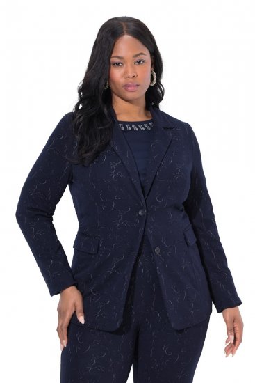 Ulla Popken 841163 Jerseyblazer i jacquard Mørkeblå - Blazere - Blazere i plusstørrelser til kvinder