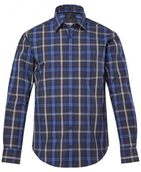 JP1880 Checked Shirt Long Sleeve Kent Collar Anthracite - Skjorter - Skjorter til store mænd 2XL- 8XL