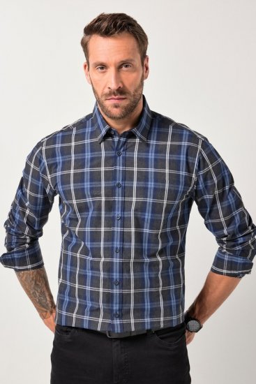 JP1880 Checked Shirt Long Sleeve Kent Collar Anthracite - Skjorter - Skjorter til store mænd 2XL- 8XL