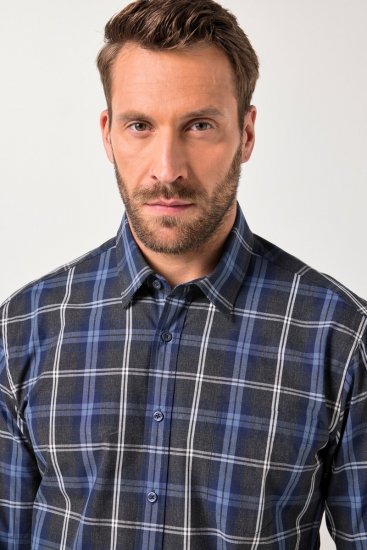 JP1880 Checked Shirt Long Sleeve Kent Collar Anthracite - Skjorter - Skjorter til store mænd 2XL- 8XL