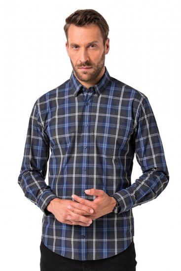 JP1880 Checked Shirt Long Sleeve Kent Collar Anthracite - Skjorter - Skjorter til store mænd 2XL- 8XL