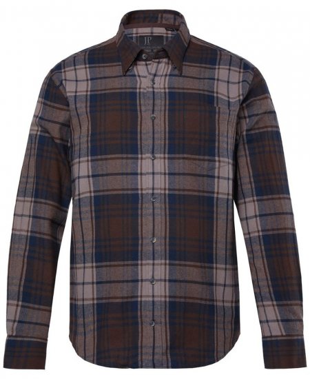 JP1880 Shirt Flannel Long Sleeve Dark Brown - Skjorter - Skjorter til store mænd 2XL- 8XL