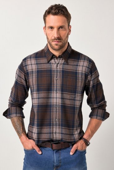 JP1880 Shirt Flannel Long Sleeve Dark Brown - Skjorter - Skjorter til store mænd 2XL- 8XL