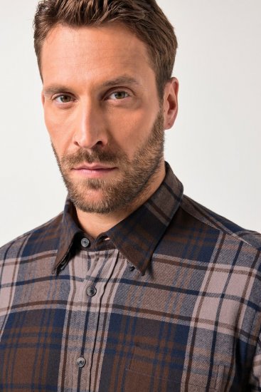 JP1880 Shirt Flannel Long Sleeve Dark Brown - Skjorter - Skjorter til store mænd 2XL- 8XL