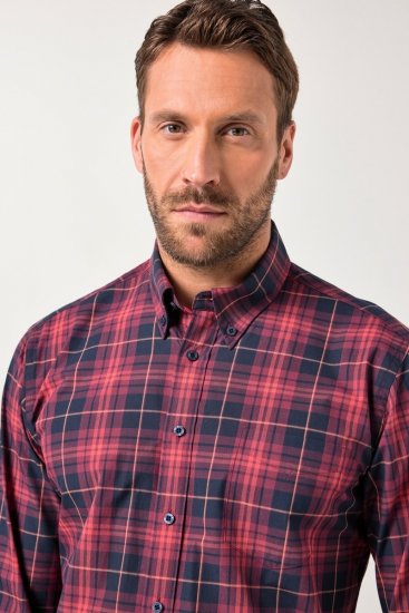 JP1880 Checked Shirt Long Sleeve Red - Skjorter - Skjorter til store mænd 2XL- 8XL