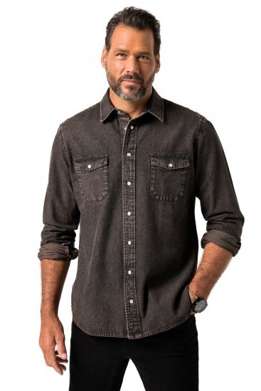 JP1880 Denim Shirt Flexnamic Dark Brown - Skjorter - Skjorter til store mænd 2XL- 8XL