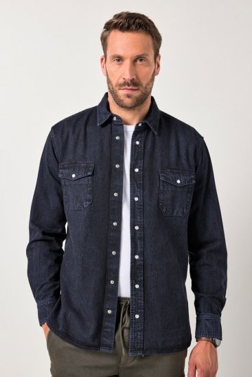 JP1880 Denim Shirt Flexnamic Long Sleeve Navy - Skjorter - Skjorter til store mænd 2XL- 8XL