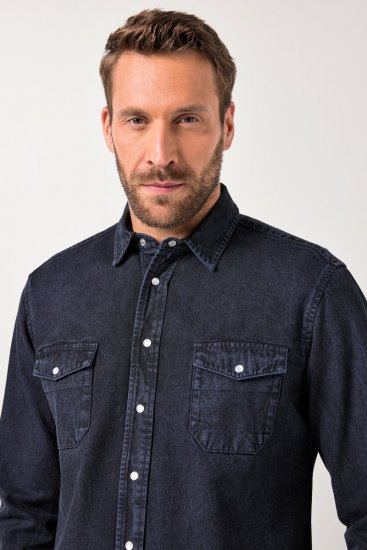 JP1880 Denim Shirt Flexnamic Long Sleeve Navy - Skjorter - Skjorter til store mænd 2XL- 8XL