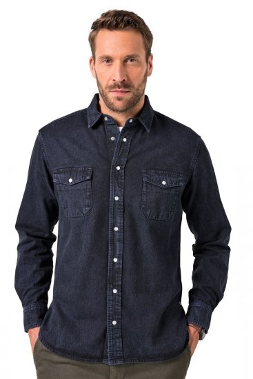 JP1880 Denim Shirt Flexnamic Long Sleeve Navy - Skjorter - Skjorter til store mænd 2XL- 8XL