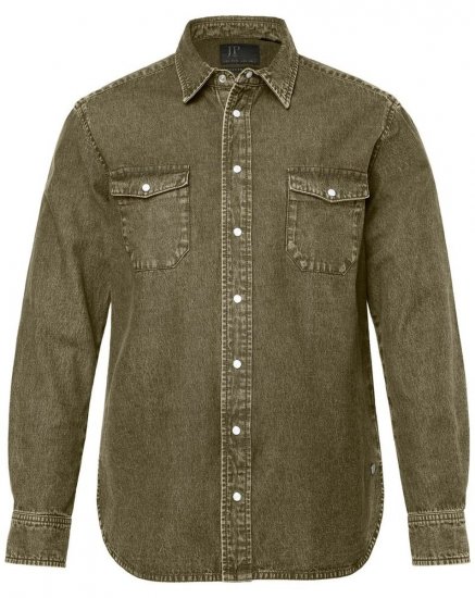 JP1880 Denim Shirt Long Sleeve Olive Green - Skjorter - Skjorter til store mænd 2XL- 8XL