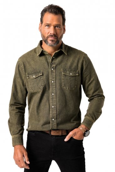 JP1880 Denim Shirt Long Sleeve Olive Green - Skjorter - Skjorter til store mænd 2XL- 8XL