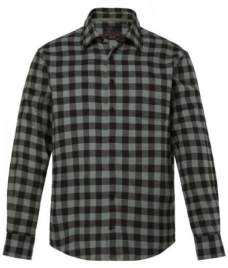 JP1880 Checked Flannel Shirt Long Sleeve Eucalyptus Green - Skjorter - Skjorter til store mænd 2XL- 8XL