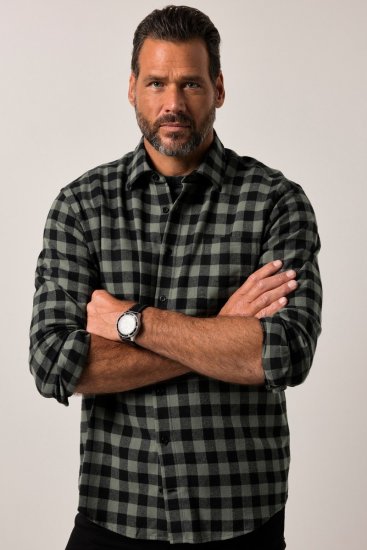 JP1880 Checked Flannel Shirt Long Sleeve Eucalyptus Green - Skjorter - Skjorter til store mænd 2XL- 8XL