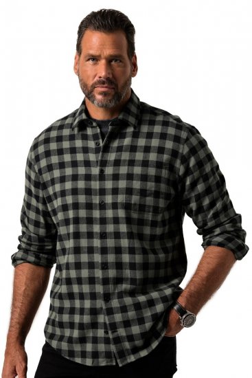JP1880 Checked Flannel Shirt Long Sleeve Eucalyptus Green - Skjorter - Skjorter til store mænd 2XL- 8XL