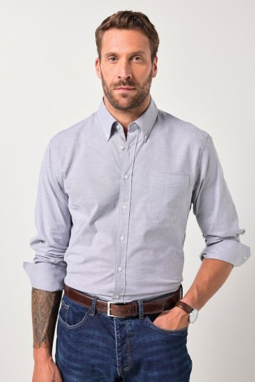 JP1880 Oxford Shirt Flexnamic Long Sleeve Grey - Skjorter - Skjorter til store mænd 2XL- 8XL