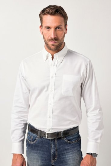 JP1880 Oxford Shirt Flexnamic Long Sleeve Snow White - Skjorter - Skjorter til store mænd 2XL- 8XL