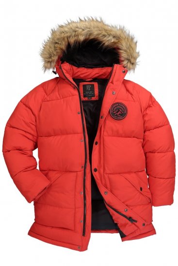 JP1880 Parka Quilted Faux Fur Hood Red - Jakker - Jakker i store størrelser, 2XL- 12XL