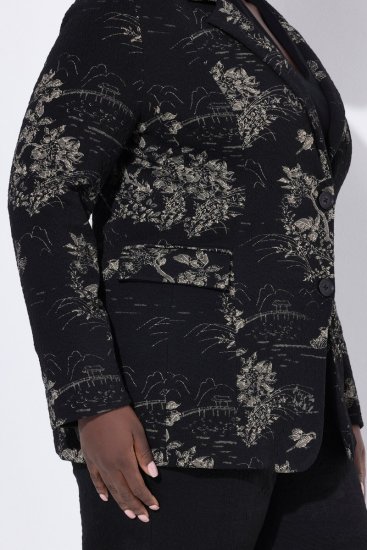 Ulla Popken 841901 Mønstret blazer Sort - Blazere - Blazere i plusstørrelser til kvinder