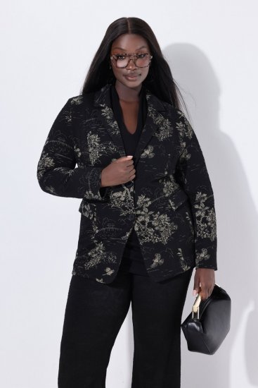 Ulla Popken 841901 Mønstret blazer Sort - Blazere - Blazere i plusstørrelser til kvinder