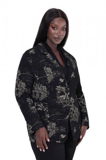 Ulla Popken 841901 Mønstret blazer Sort - Blazere - Blazere i plusstørrelser til kvinder