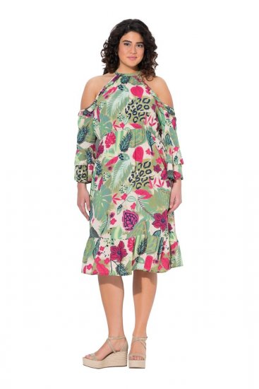 Ulla Popken 842471 A-formet kjole med 3/4-ærmer Champagne - Kjoler - Kjoler til alle størrelser