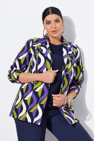 Ulla Popken 842680 Mønstret jerseyblazer i punto di roma Mørkeblå - Blazere - Blazere i plusstørrelser til kvinder