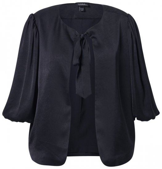 Ulla Popken 842712 Kort blazer med bindebånd og flæseærmer Sort - Blazere - Blazere i plusstørrelser til kvinder