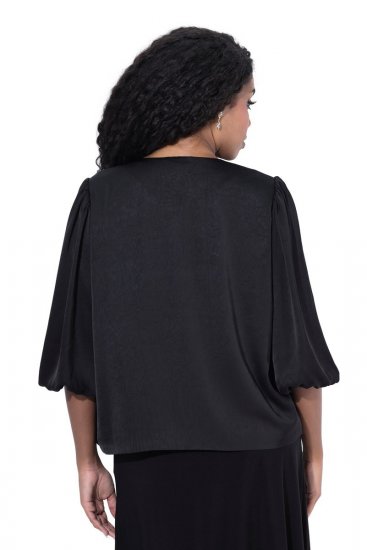 Ulla Popken 842712 Kort blazer med bindebånd og flæseærmer Sort - Blazere - Blazere i plusstørrelser til kvinder