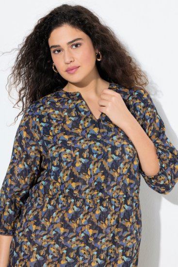 Ulla Popken 842936 Stribet kjole med 3/4-ærmer Mørkeblå - Aftenkjoler - Festkjoler i plus size