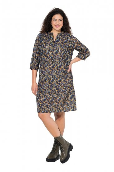 Ulla Popken 842936 Stribet kjole med 3/4-ærmer Mørkeblå - Aftenkjoler - Festkjoler i plus size