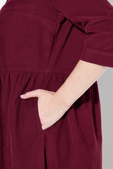 Ulla Popken 843383 Fløjlskjole med 3/4-ærmer Vinrød - Maxikjoler - Maxikjoler i plus size