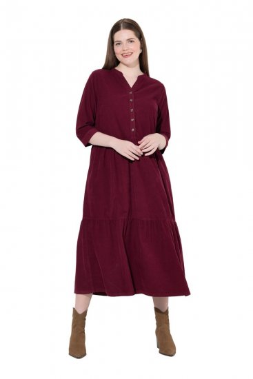 Ulla Popken 843383 Fløjlskjole med 3/4-ærmer Vinrød - Maxikjoler - Maxikjoler i plus size