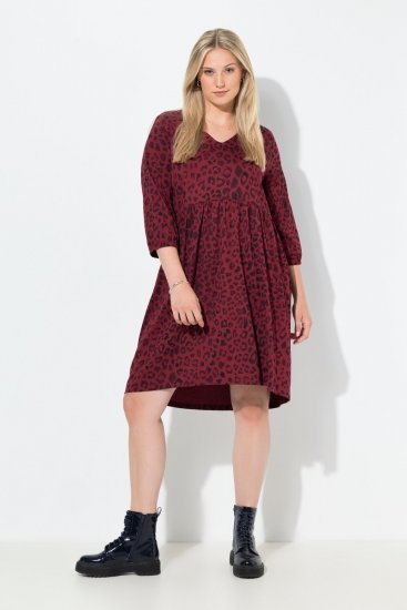 Ulla Popken 844945 A-formet jerseykjole med V-hals Blomme - Jerseykjoler - 