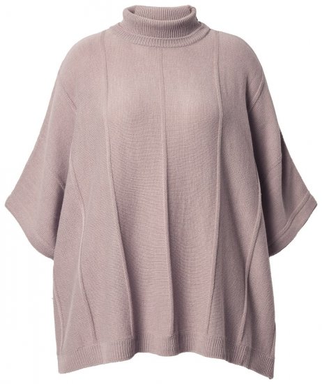 Ulla Popken 844996 Ribstrikket merinoponcho med rullekrave Lysebrun - Ponchoer og capes - 