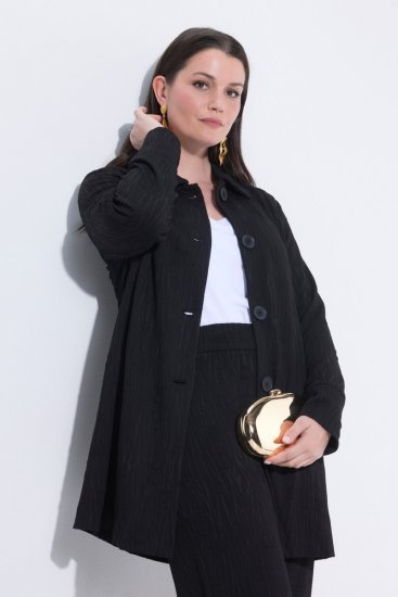 Ulla Popken 845026 Skjortejakke med zebrastruktur Sort - Jakker - Dame jakker i store størrelser
