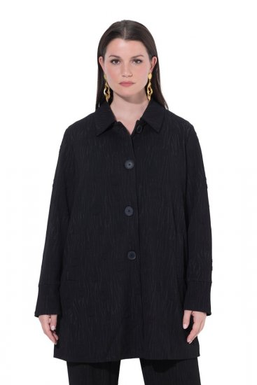 Ulla Popken 845026 Skjortejakke med zebrastruktur Sort - Jakker - Dame jakker i store størrelser