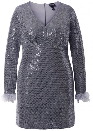 Ulla Popken 845145 Pailletkjole med V-hals Sølv - Aftenkjoler - Festkjoler i plus size