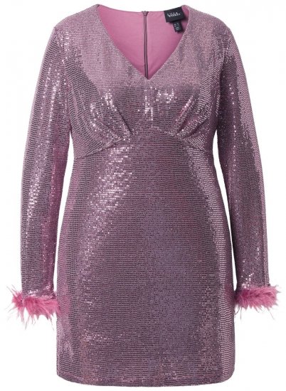 Ulla Popken 845145 Pailletkjole med V-hals Rosa - Aftenkjoler - Festkjoler i plus size