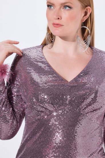 Ulla Popken 845145 Pailletkjole med V-hals Rosa - Aftenkjoler - Festkjoler i plus size