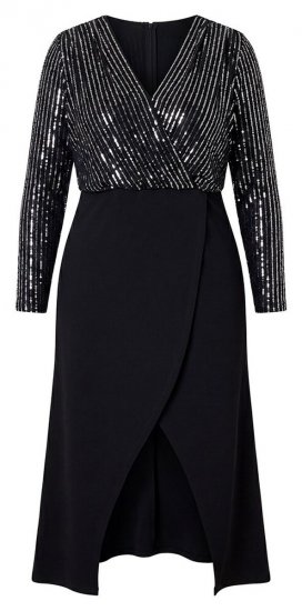 Ulla Popken 845151 Stribet kjole med V-hals Sort - Aftenkjoler - Festkjoler i plus size