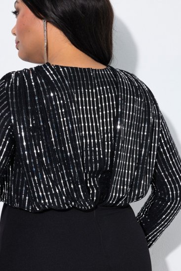 Ulla Popken 845151 Stribet kjole med V-hals Sort - Aftenkjoler - Festkjoler i plus size