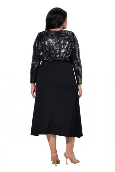 Ulla Popken 845151 Stribet kjole med V-hals Sort - Aftenkjoler - Festkjoler i plus size