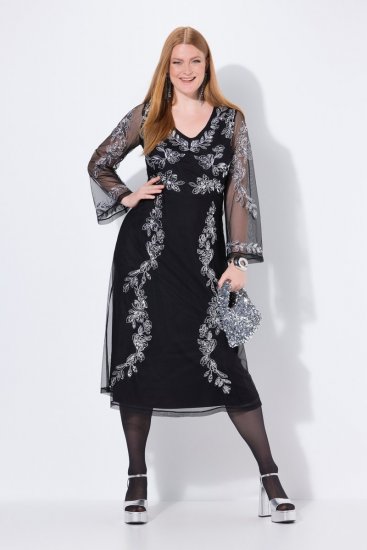 Ulla Popken 845366 Aftenkjole med V-hals Sort - Aftenkjoler - Festkjoler i plus size