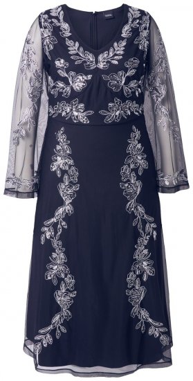 Ulla Popken 845366 Blomstret pailletkjole Mørkeblå - Aftenkjoler - Festkjoler i plus size
