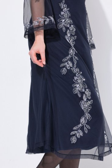 Ulla Popken 845366 Blomstret pailletkjole Mørkeblå - Aftenkjoler - Festkjoler i plus size