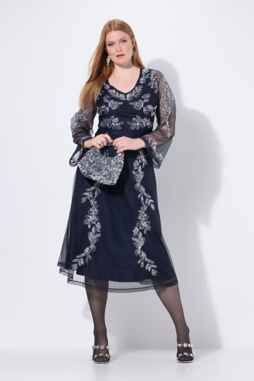 Ulla Popken 845366 Blomstret pailletkjole Mørkeblå - Aftenkjoler - Festkjoler i plus size