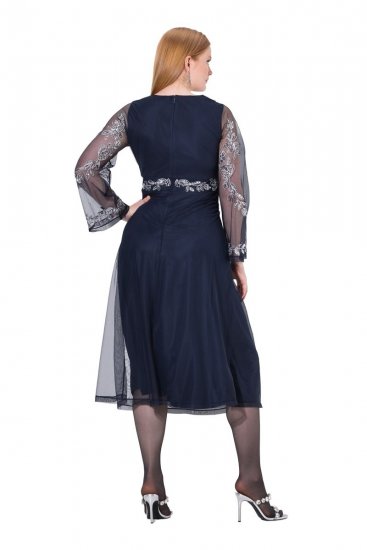 Ulla Popken 845366 Blomstret pailletkjole Mørkeblå - Aftenkjoler - Festkjoler i plus size