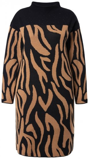 Ulla Popken 845378 Dyreprintet strikket kjole Beige - Aftenkjoler - Festkjoler i plus size